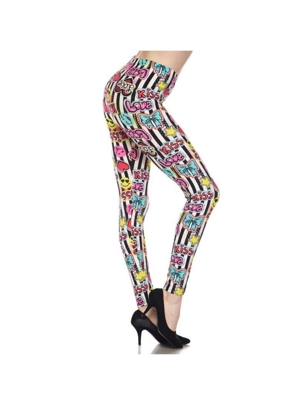 LEGGINGS DEPOT Emoji Print Striped Full Length Leggings Size 10 NWT